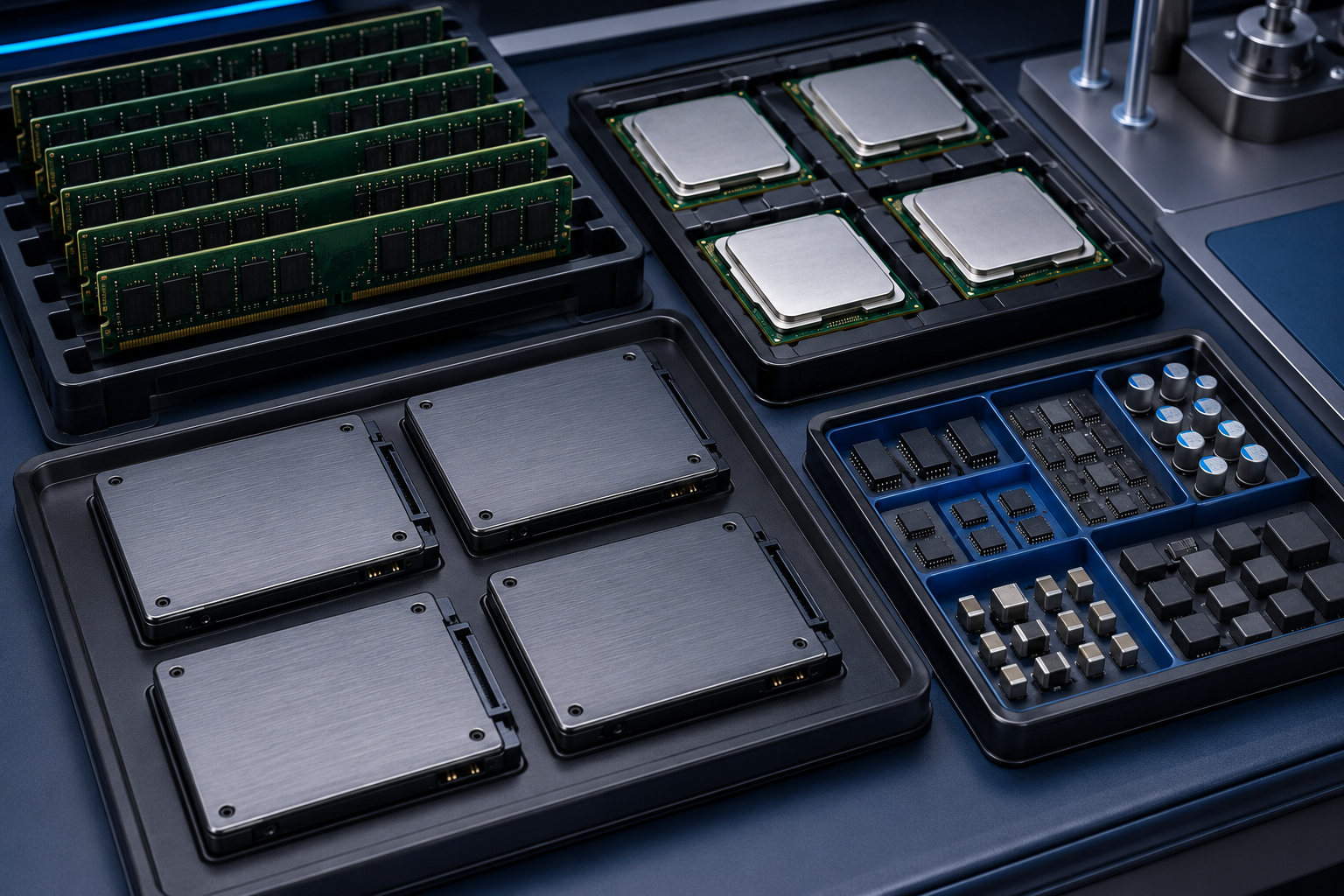 Server memory, solid-state drives, processors and components